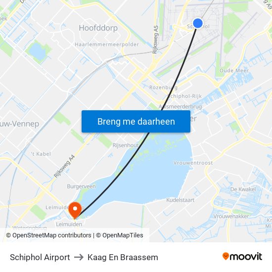 Schiphol Airport to Kaag En Braassem map