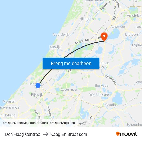 Den Haag Centraal to Kaag En Braassem map