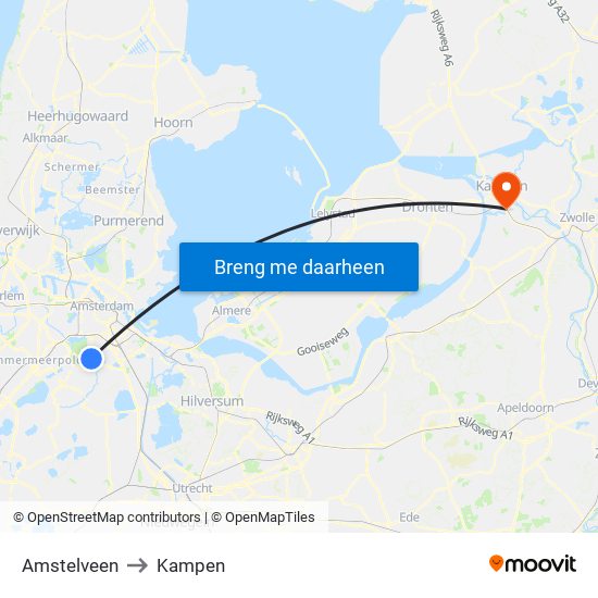 Amstelveen to Kampen map