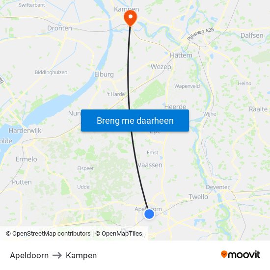Apeldoorn to Kampen map