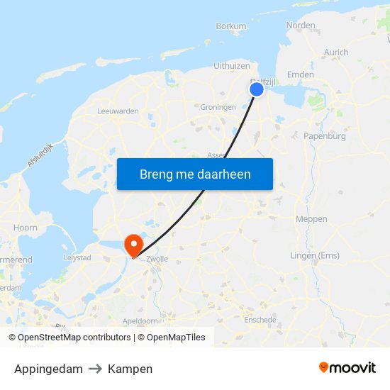 Appingedam to Kampen map