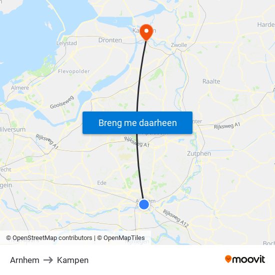 Arnhem to Kampen map