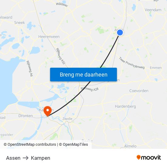 Assen to Kampen map