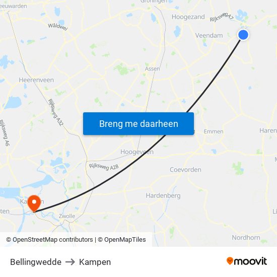 Bellingwedde to Kampen map