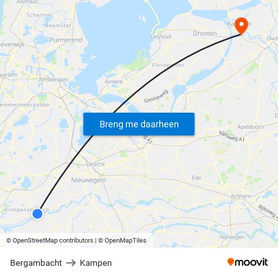 Bergambacht to Kampen map