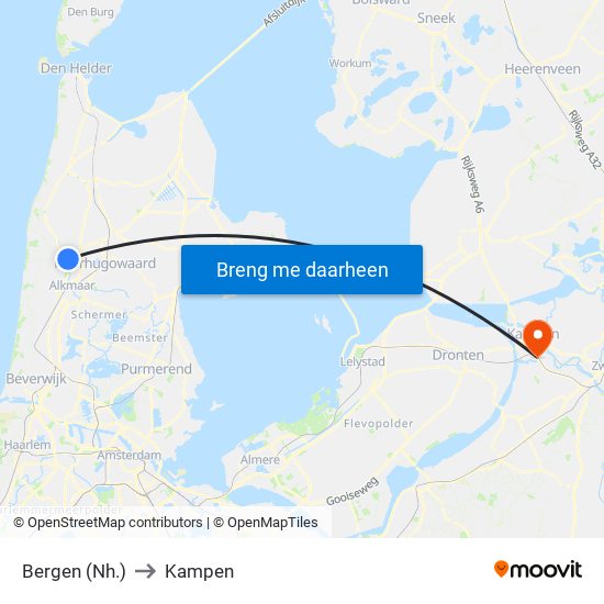 Bergen (Nh.) to Kampen map
