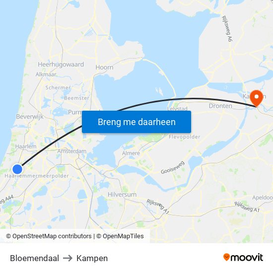 Bloemendaal to Kampen map