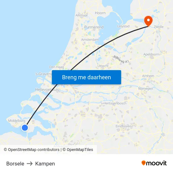 Borsele to Kampen map