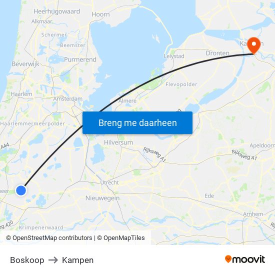 Boskoop to Kampen map