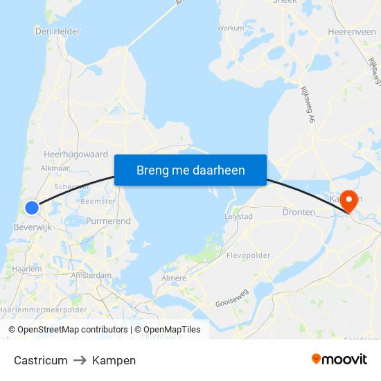 Castricum to Kampen map