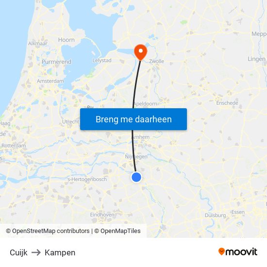 Cuijk to Kampen map