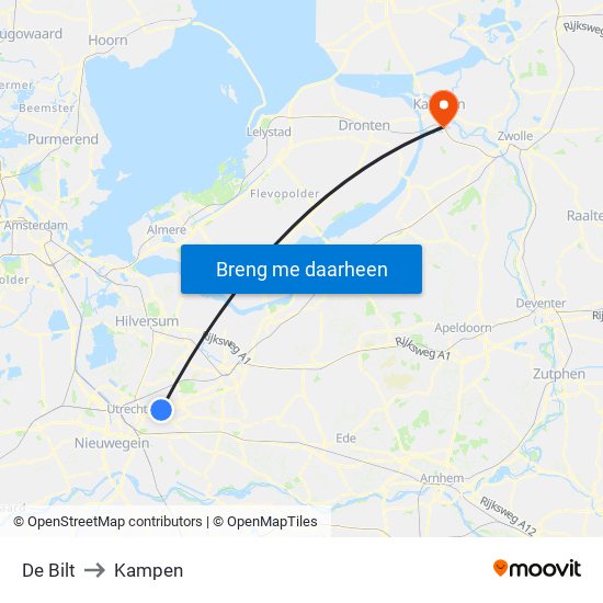 De Bilt to Kampen map