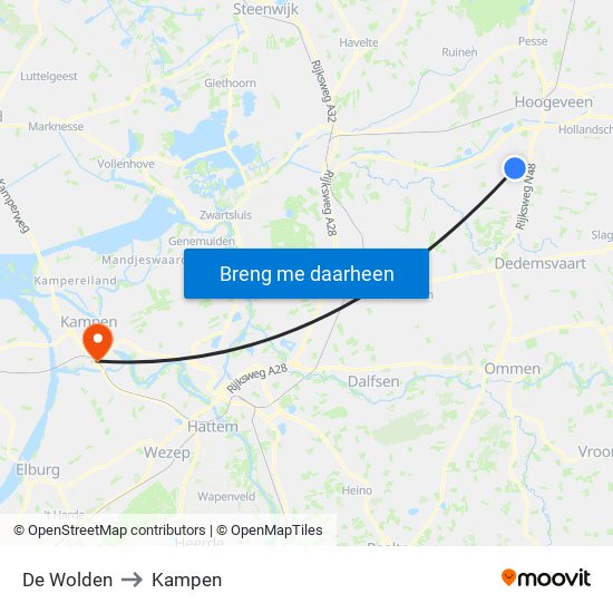 De Wolden to Kampen map