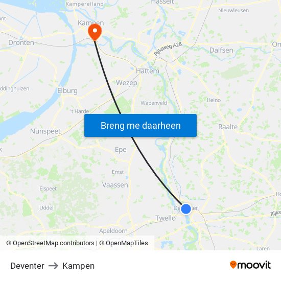 Deventer to Kampen map