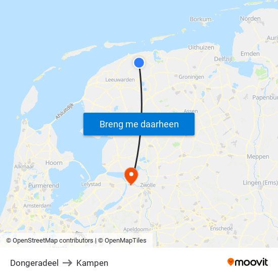 Dongeradeel to Kampen map