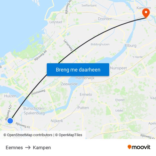 Eemnes to Kampen map