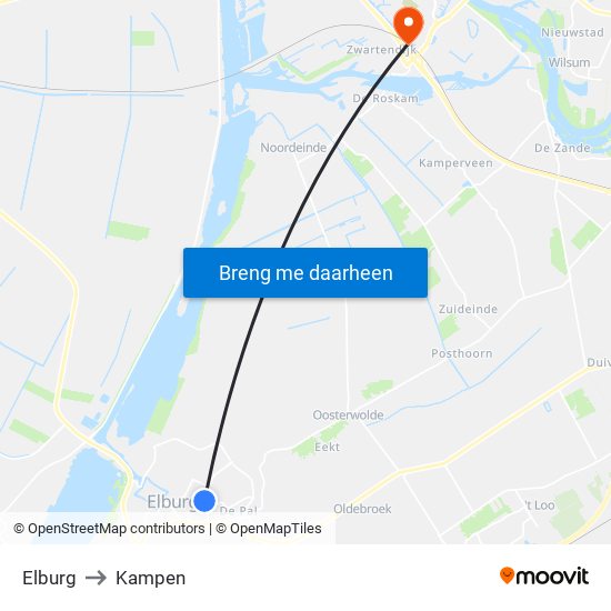 Elburg to Kampen map