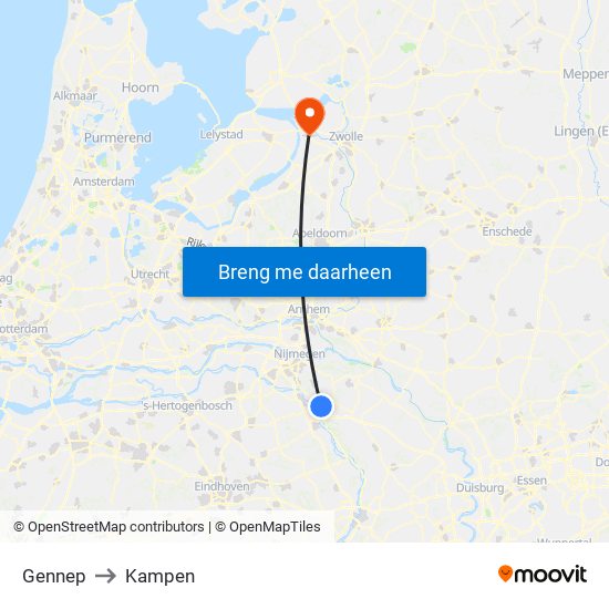 Gennep to Kampen map