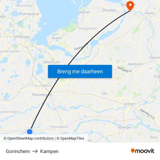 Gorinchem to Kampen map