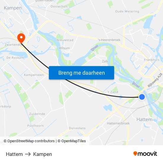 Hattem to Kampen map