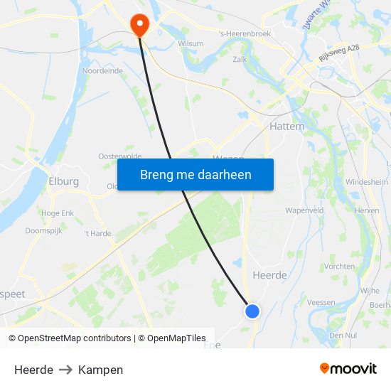 Heerde to Kampen map