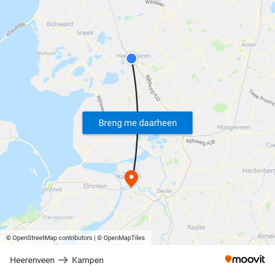 Heerenveen to Kampen map