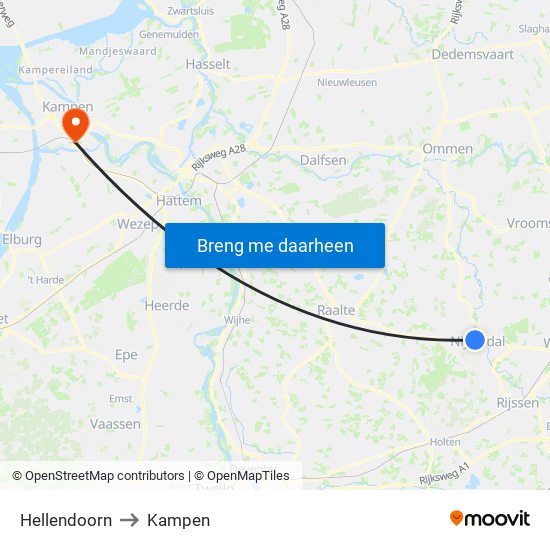 Hellendoorn to Kampen map