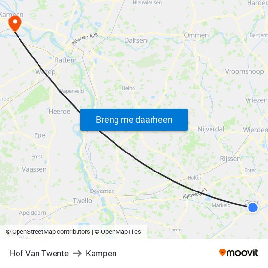 Hof Van Twente to Kampen map