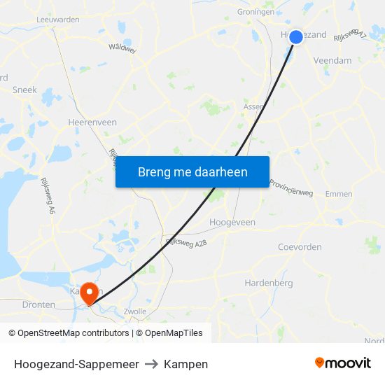 Hoogezand-Sappemeer to Kampen map