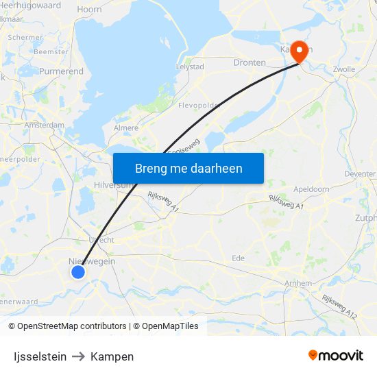 Ijsselstein to Kampen map
