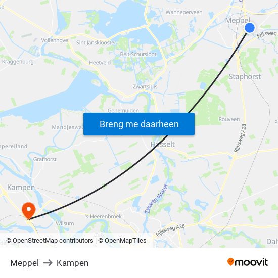 Meppel to Kampen map