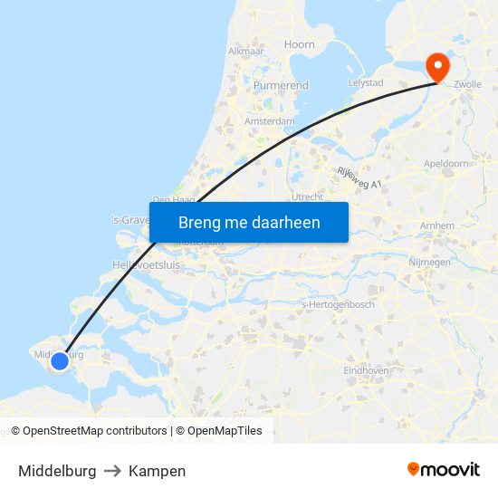 Middelburg to Kampen map