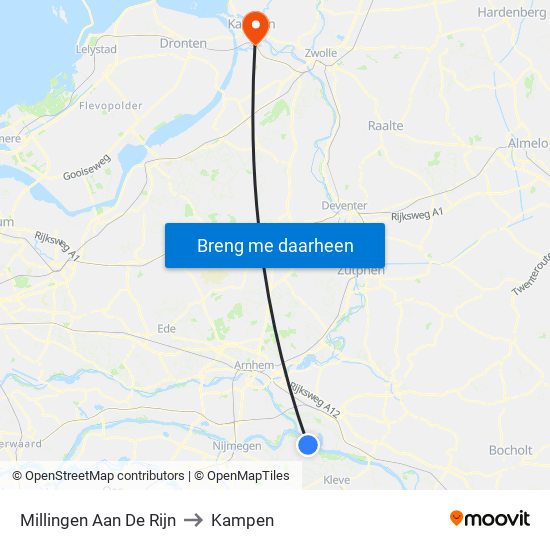 Millingen Aan De Rijn to Kampen map