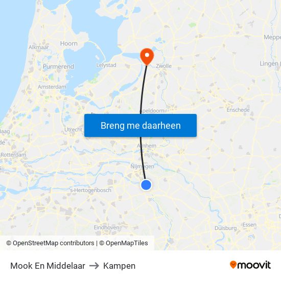 Mook En Middelaar to Kampen map