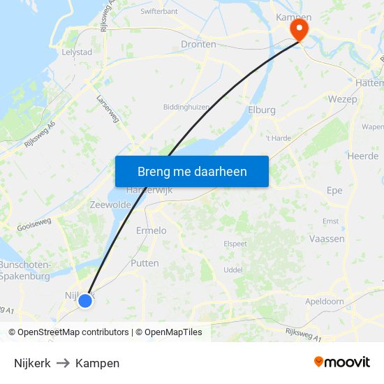 Nijkerk to Kampen map