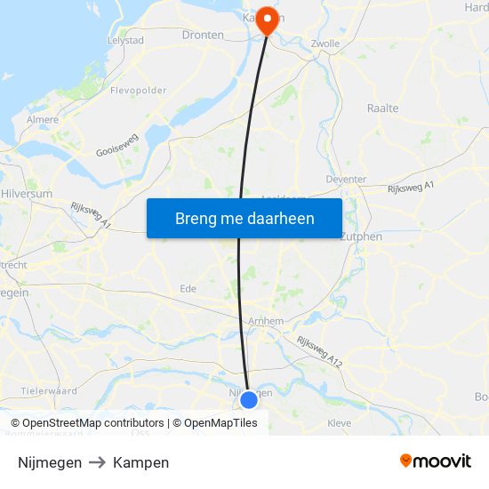 Nijmegen to Kampen map