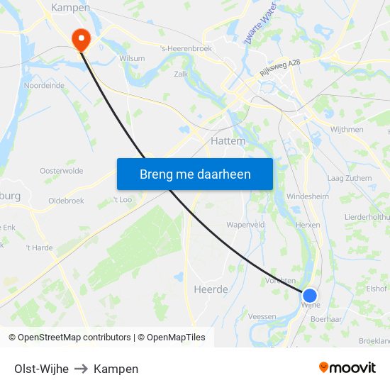 Olst-Wijhe to Kampen map