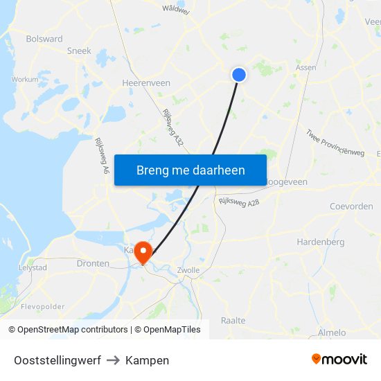 Ooststellingwerf to Kampen map