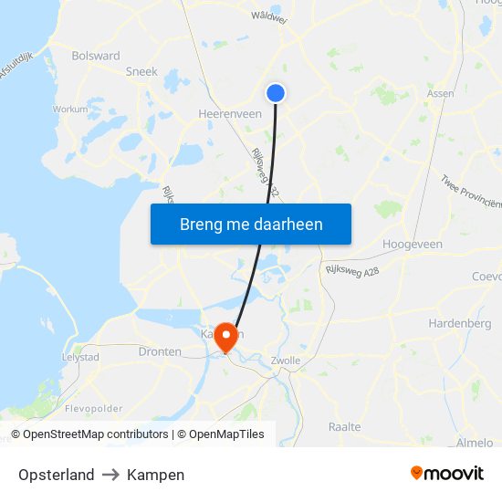 Opsterland to Kampen map