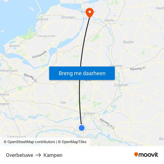 Overbetuwe to Kampen map