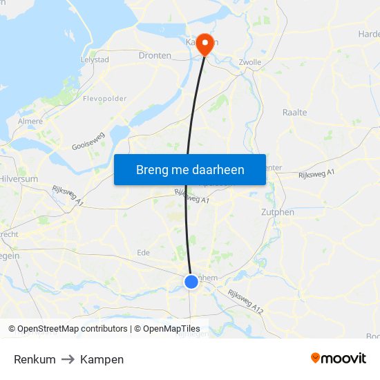 Renkum to Kampen map