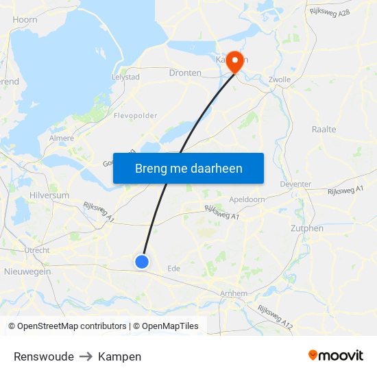 Renswoude to Kampen map