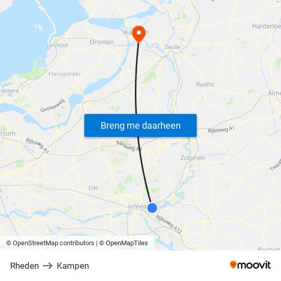 Rheden to Kampen map