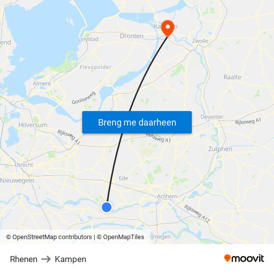 Rhenen to Kampen map