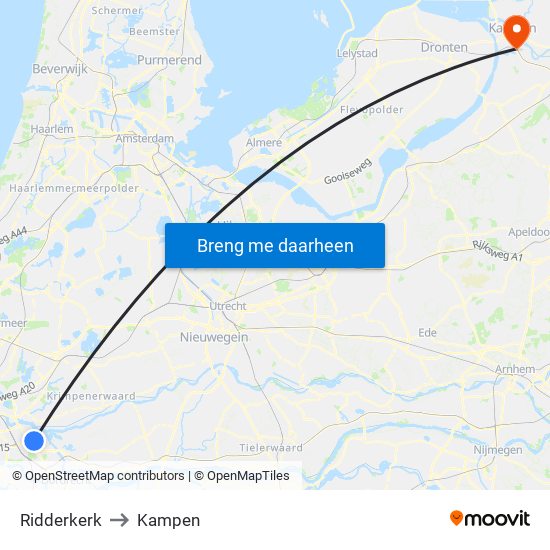 Ridderkerk to Kampen map