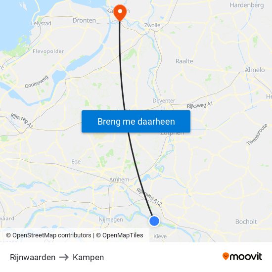 Rijnwaarden to Kampen map