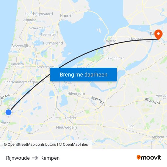 Rijnwoude to Kampen map