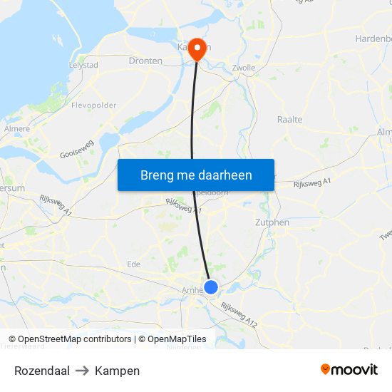 Rozendaal to Kampen map