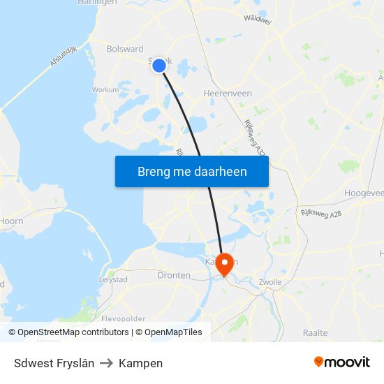 Sdwest Fryslân to Kampen map