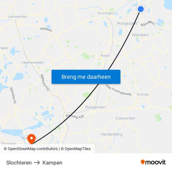 Slochteren to Kampen map